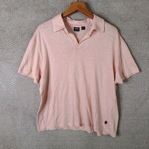BOSS Hugo Boss Shirt Mens XXL Pink Linen Blend Slim Fit Polo Short Sleeve Casual